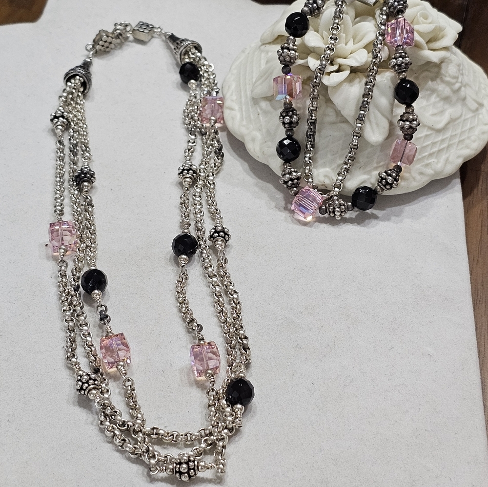 Vintage Crystal Beads 925 Silver Necklace and Bracelet Set